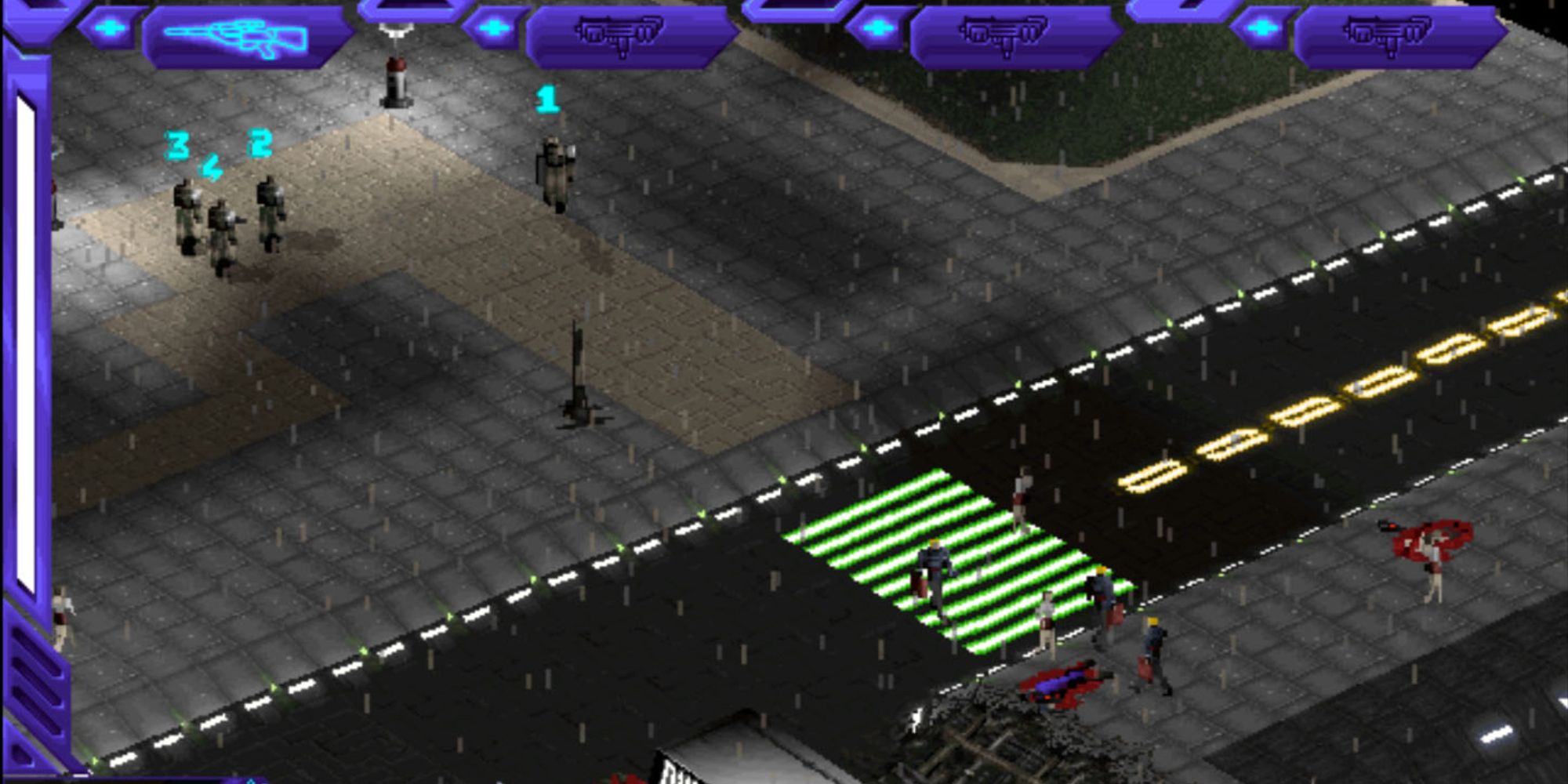 Syndicate Wars gameplay screenshot of a street