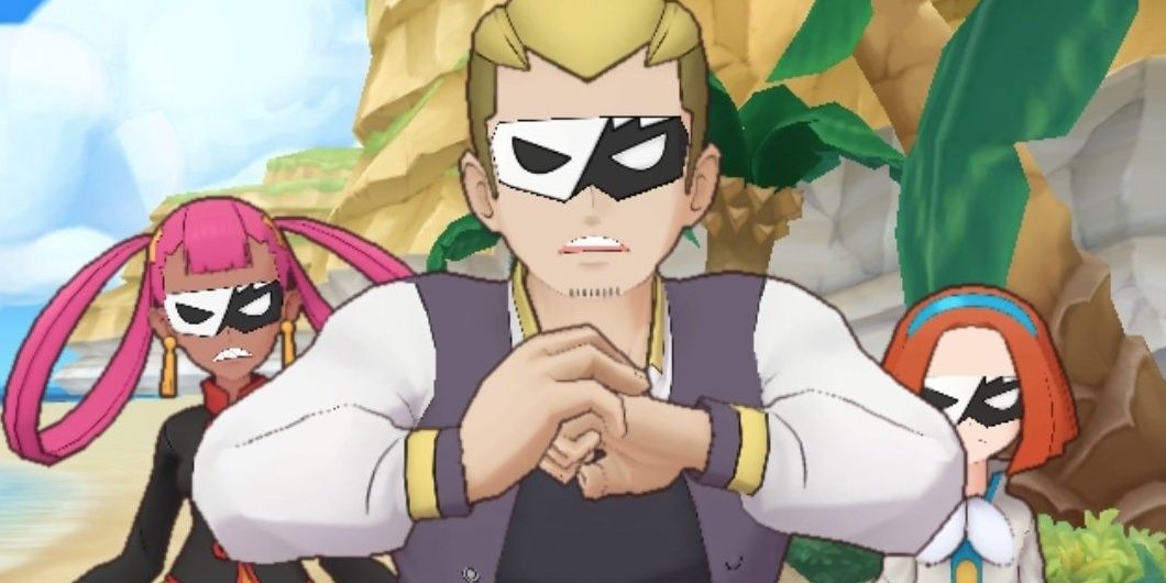 Three members of Team Break about to attack the player in Pokemon Masters