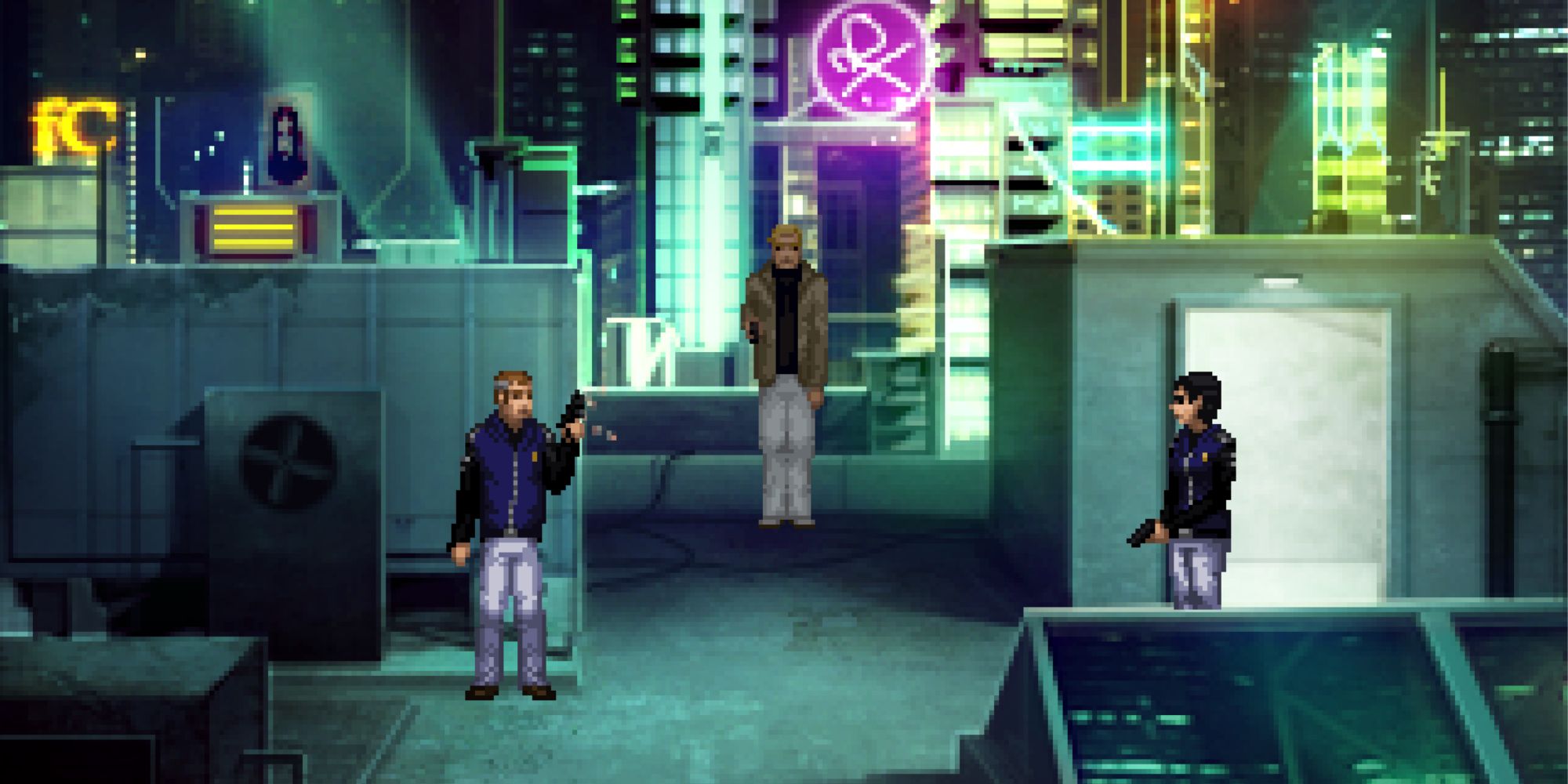 Technobabylon gameplay of guys on a roof