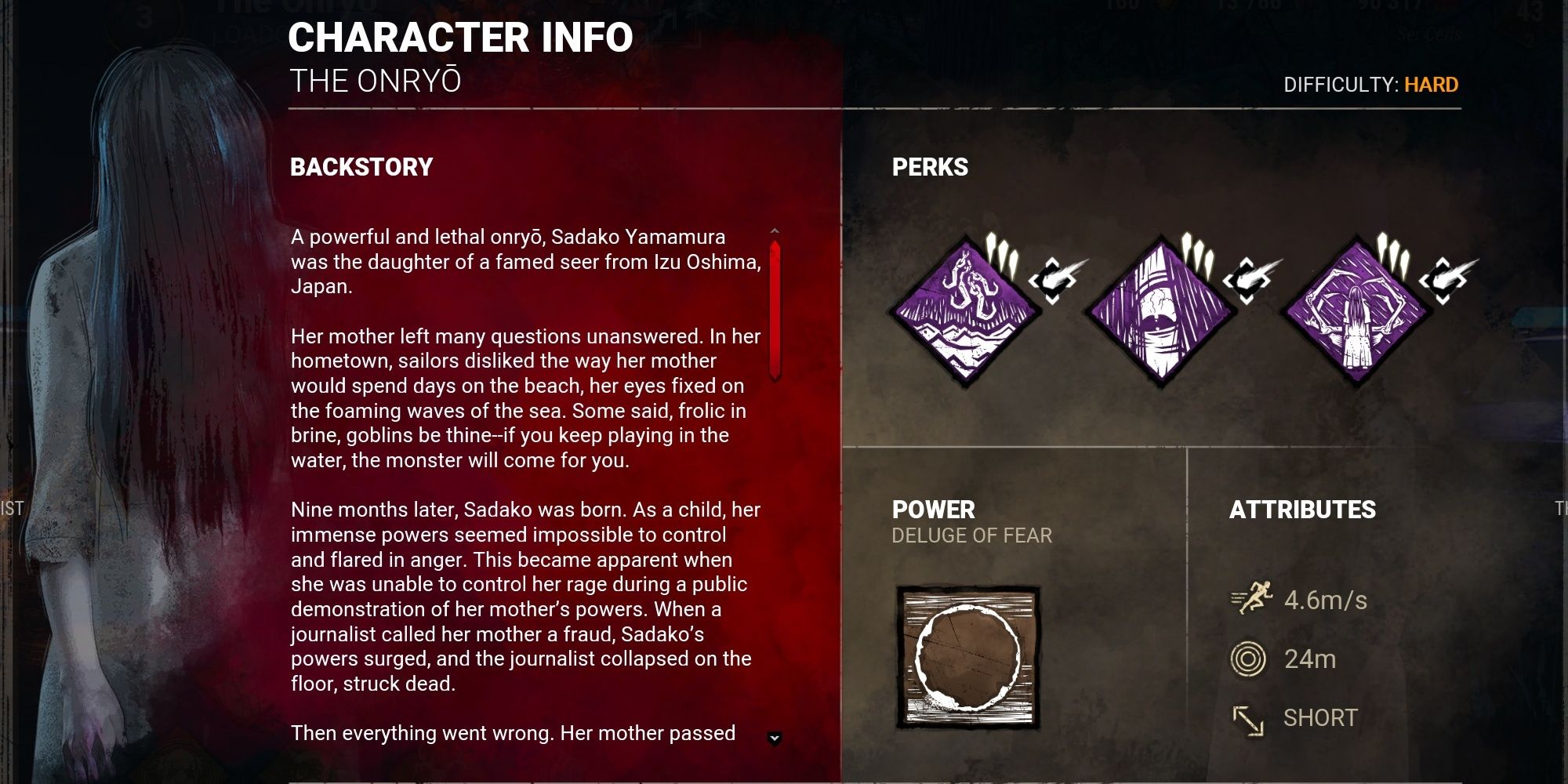 The Onryo's information page, which gives practical tidbits as well as lore information