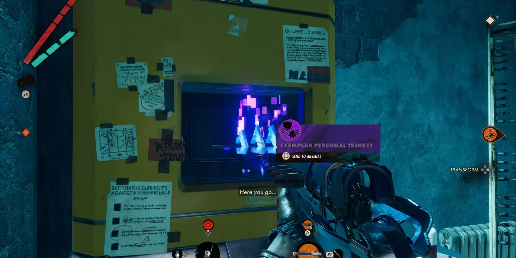 Deathloop Trinket machine with purple trinkets