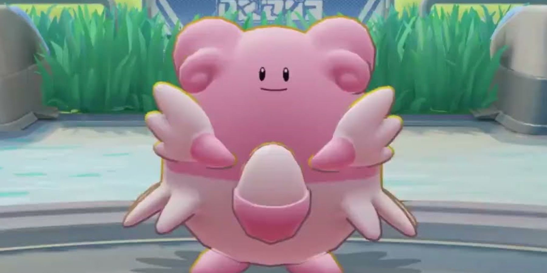 Blissey giving a deadpan smile.