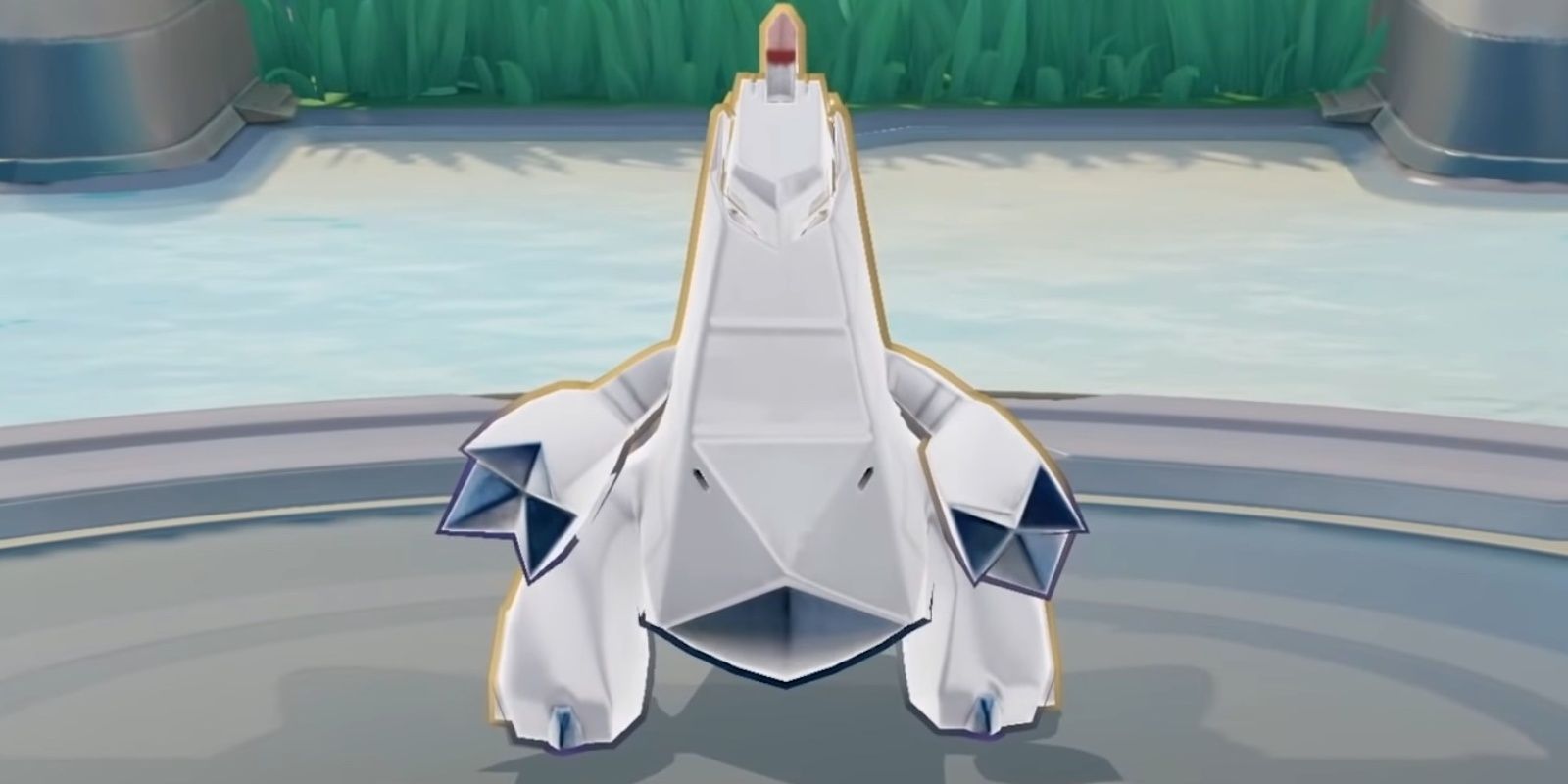 Duraludon stands mightily on a gray ground.