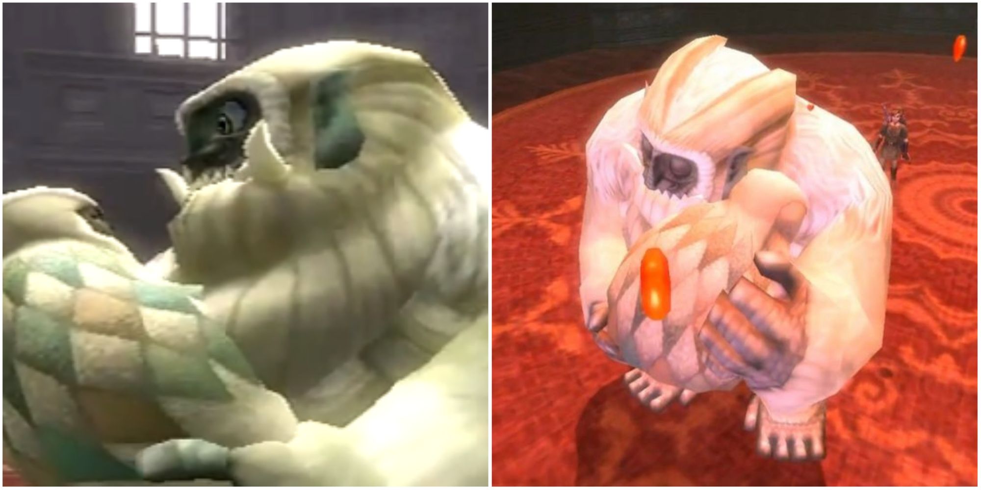 Split image screenshots of Yeto hugging Yeta in Twilight Princess.