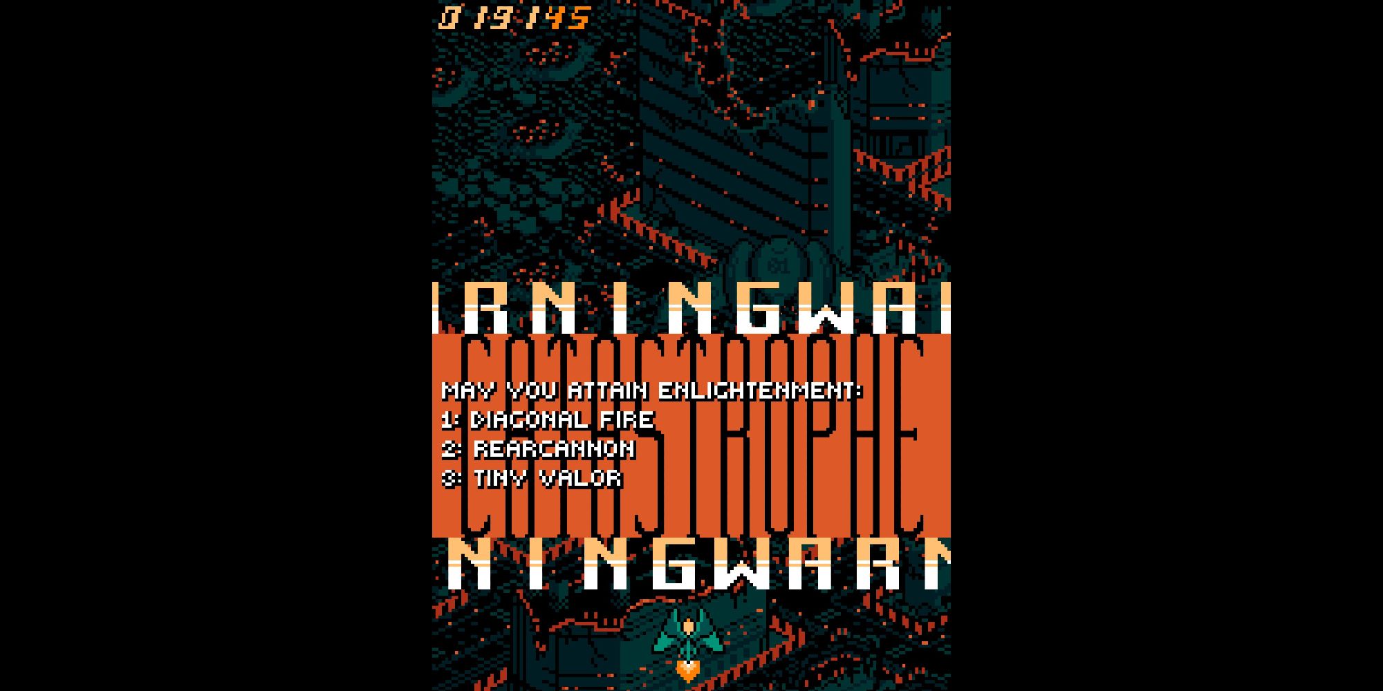 A warning display before a boss fight in ZeroRanger; an homage to Radiant Silvergun.