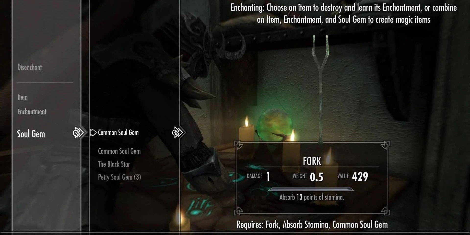 A Skyrim Fork in the enchanting menu