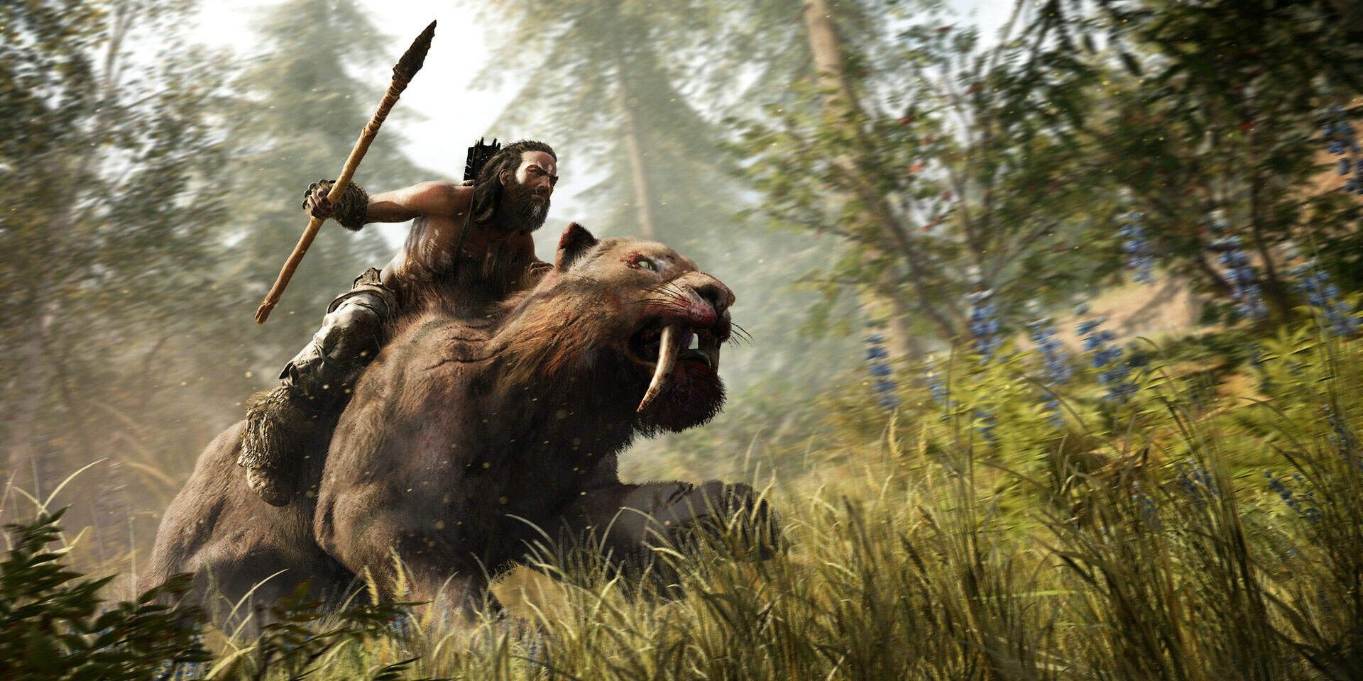 Far Cry Primal screenshot of the character riding a bloodfang sabertooth
