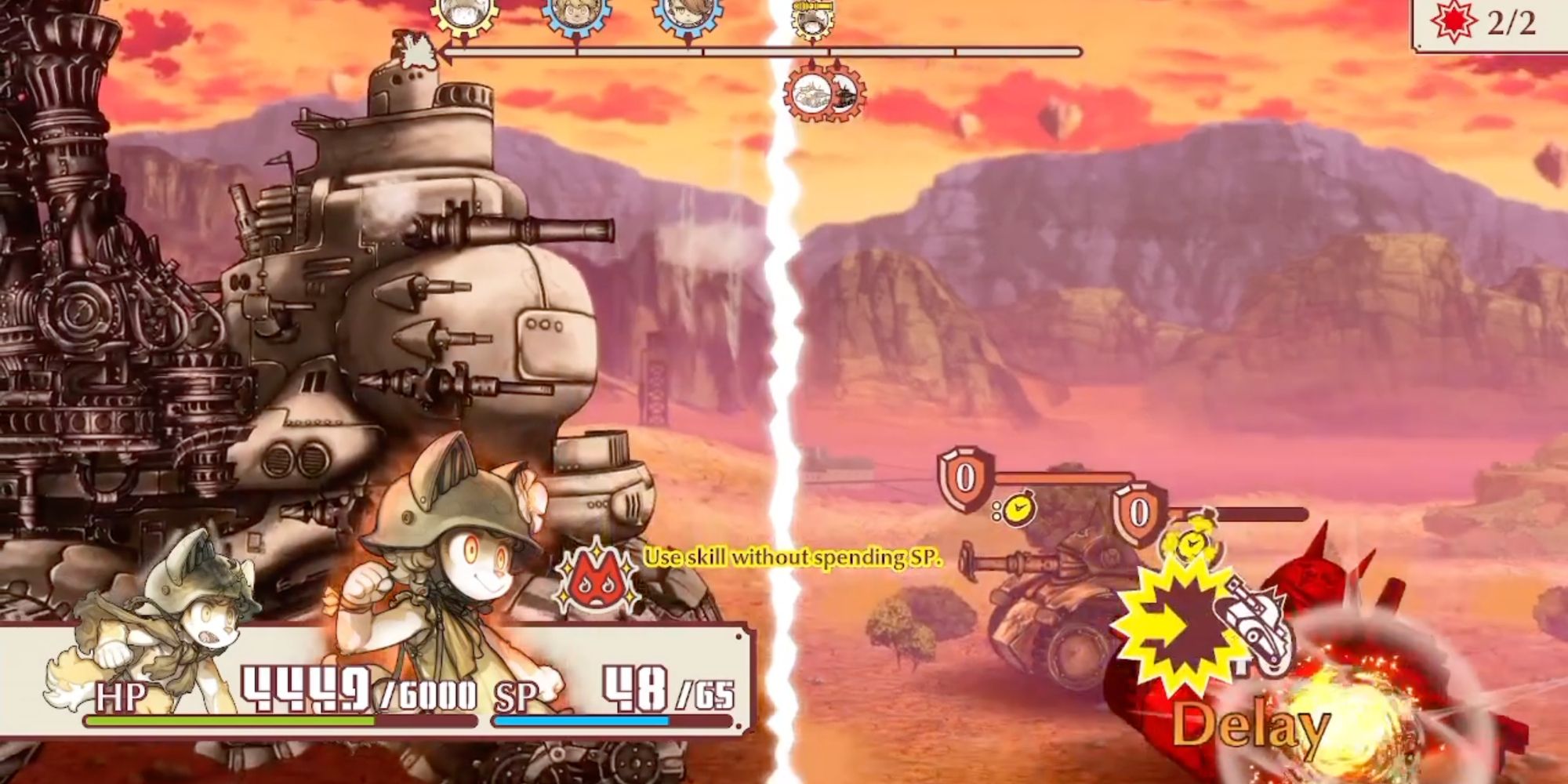 A screenshot of Fuga: Melodies Of Steel, showing Chick attacking an enemy and delaying their turn