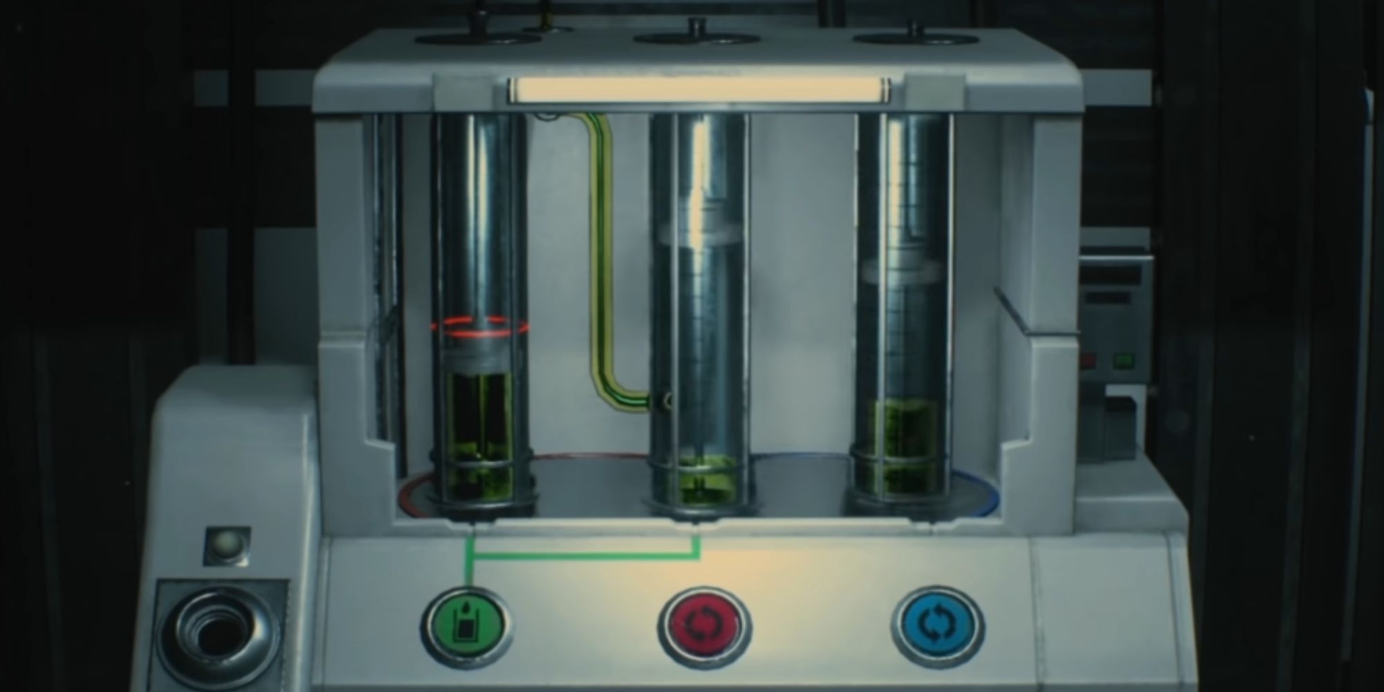 Resident Evil 2 Remake three vials with green liquid in them.