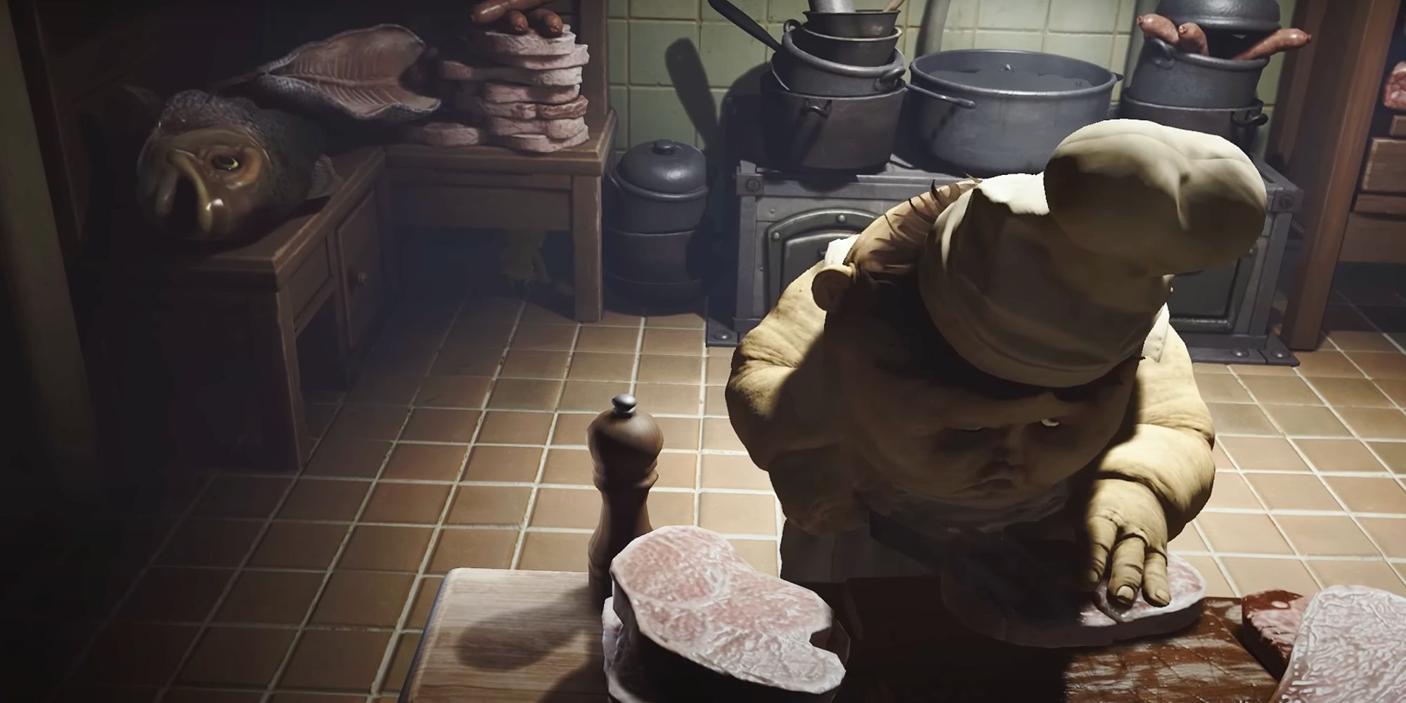 little nightmares twin chefs six hiding from chef cutting meat