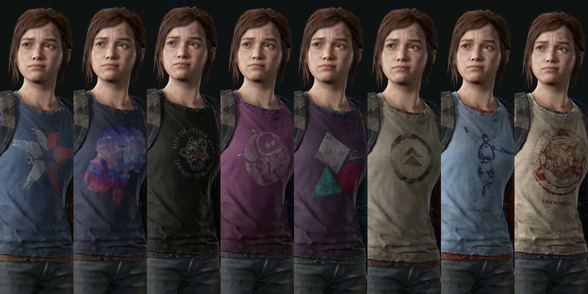The Last of Us remake ps4 game shirts. Infamous Second Son, Horizon Zero Dawn, Days Gone, Astro Bot, Dreams, Ghost of Tsushima, Uncharted 4, Uncharted The Lost Legacy.
