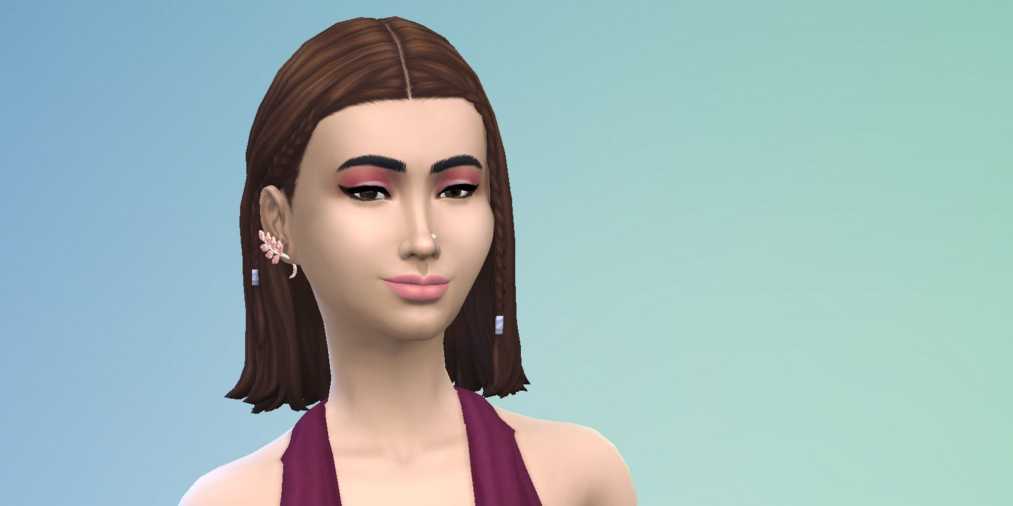 sims 4 cas create a sim purple dress short hair makeup female