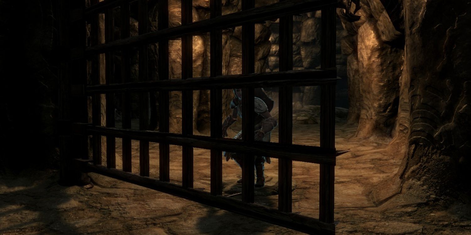 Skyrim screenshot of follower Illia about to be hit by a trap.