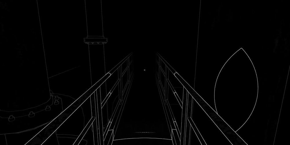 The outline of a catwalk, highlighted with echolocation waves.