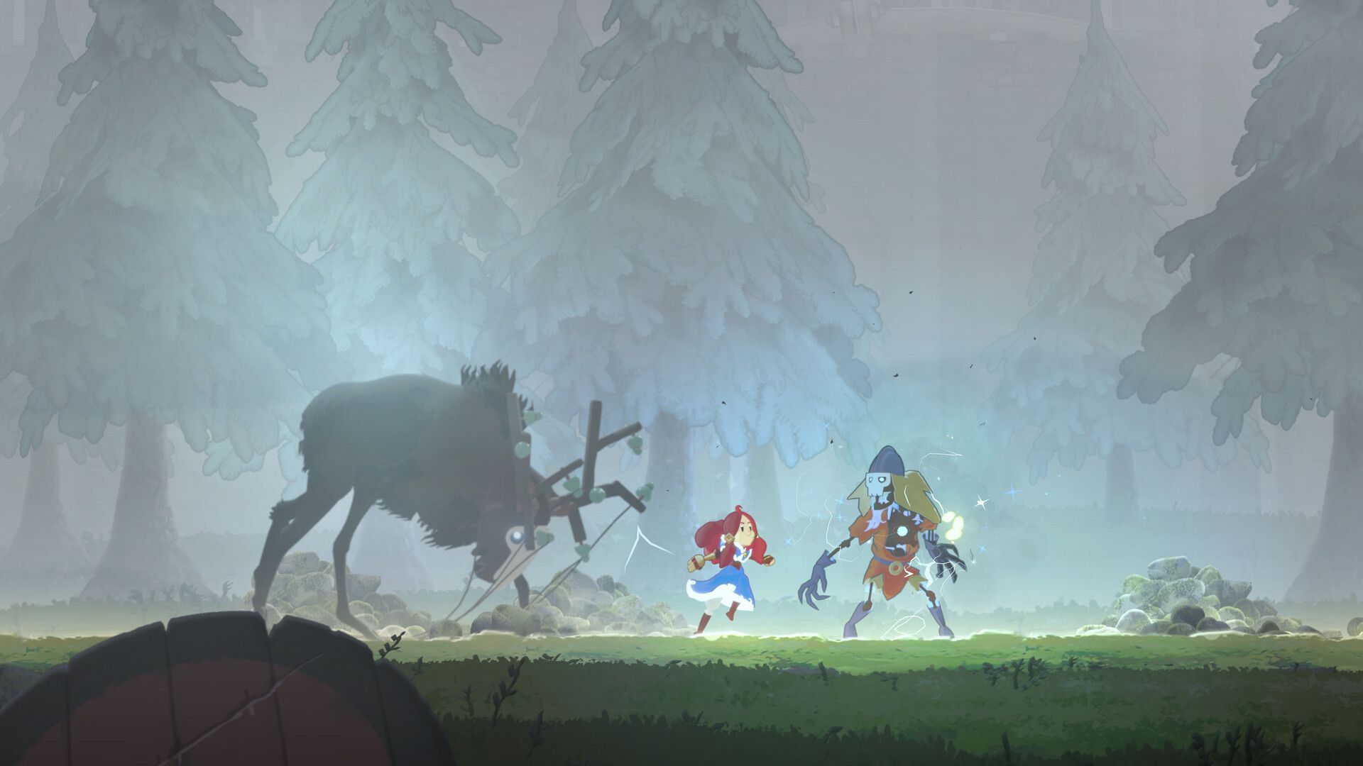 teslagrad-2 battling a moose and a viking skeleton