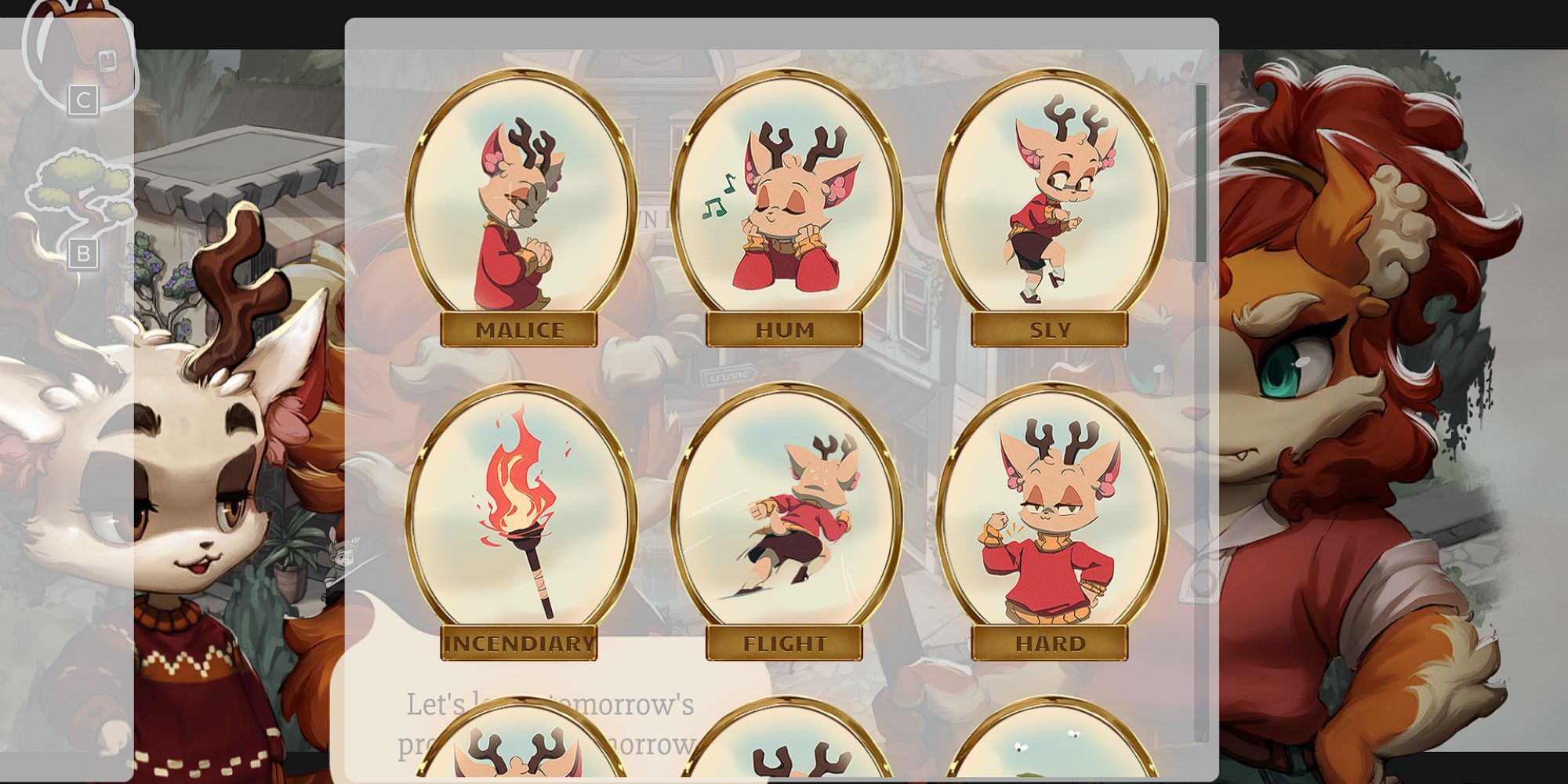 The Charms menu shows Malice, Hum, Sly, Incendiary, Flight, Hard