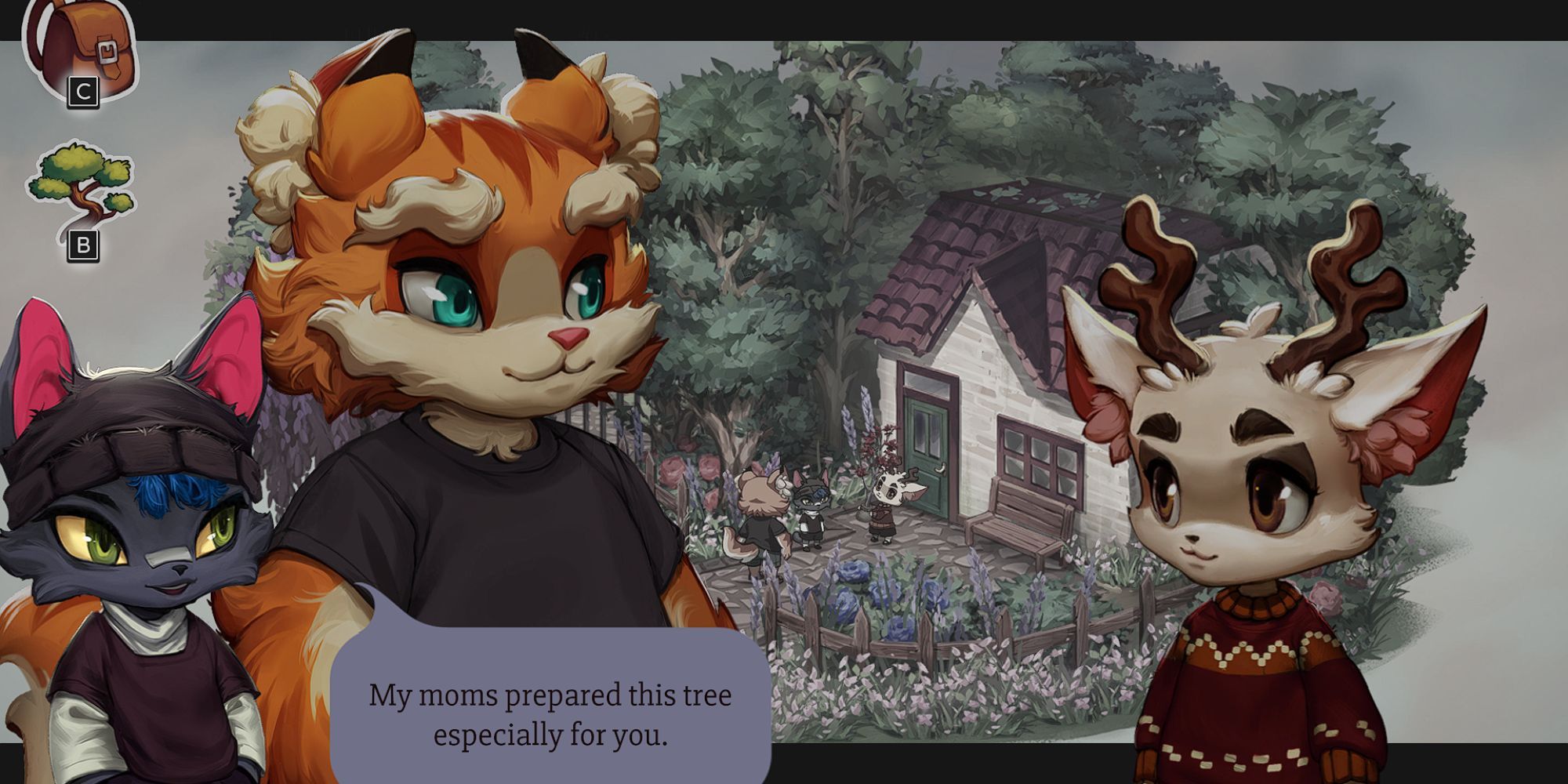 Beck tells Luka about a tree her moms prepared for him, Rolo stands beside her