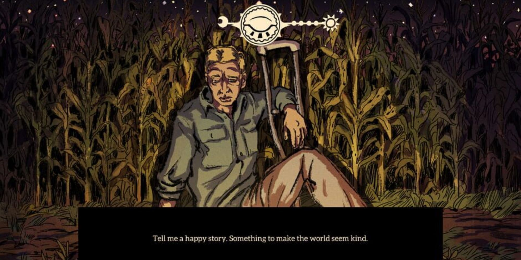 Mason asks the player to tell him a happy story over the campfire