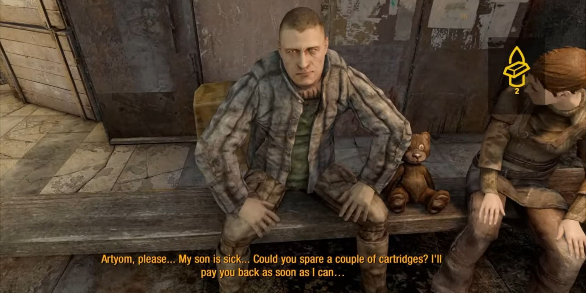 Metro 2033 Redux man asking for cartridges for sick son