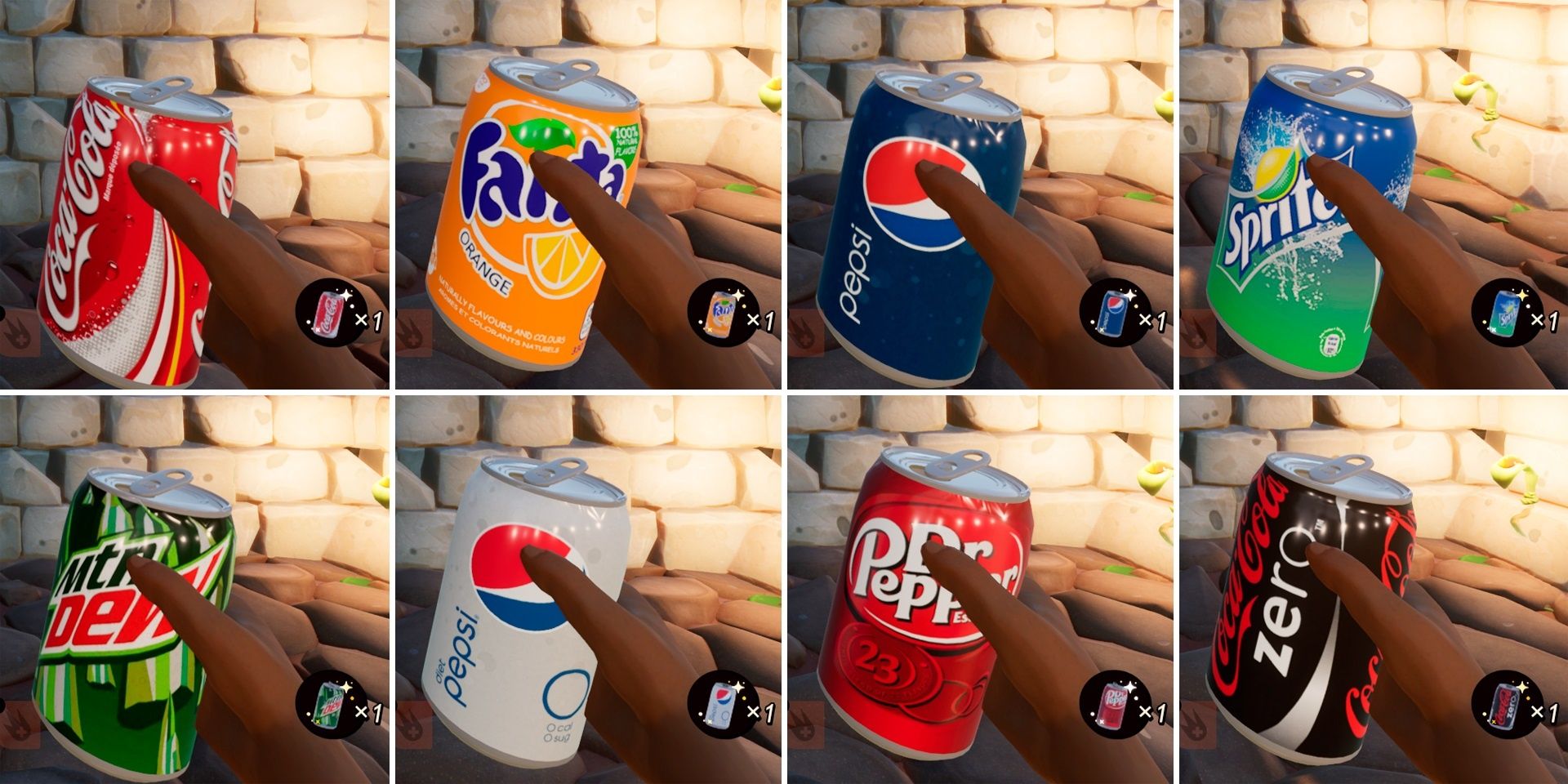 different soft-drink can raplacers for your canteen in Grounded