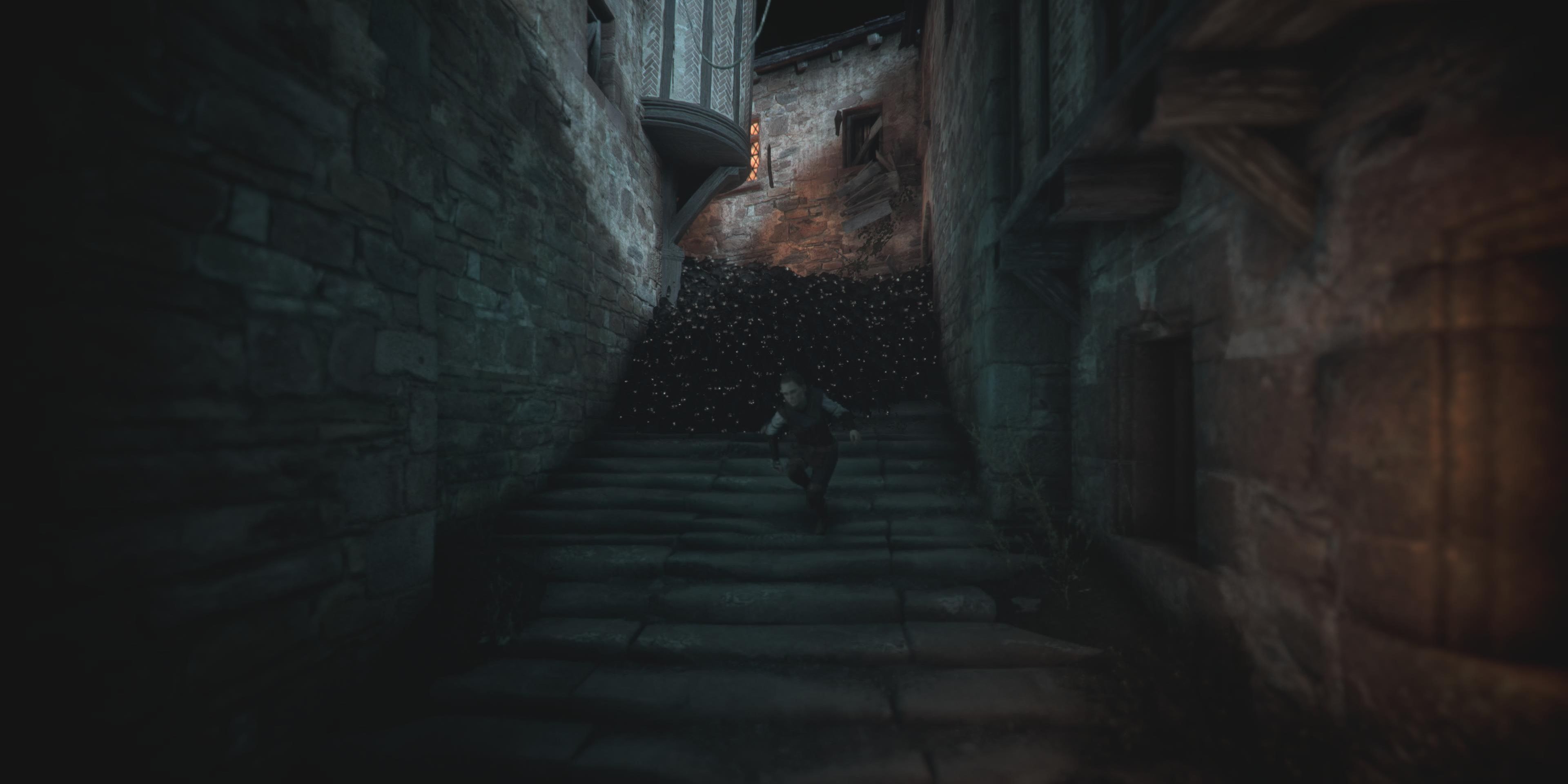 amicia running from the rats