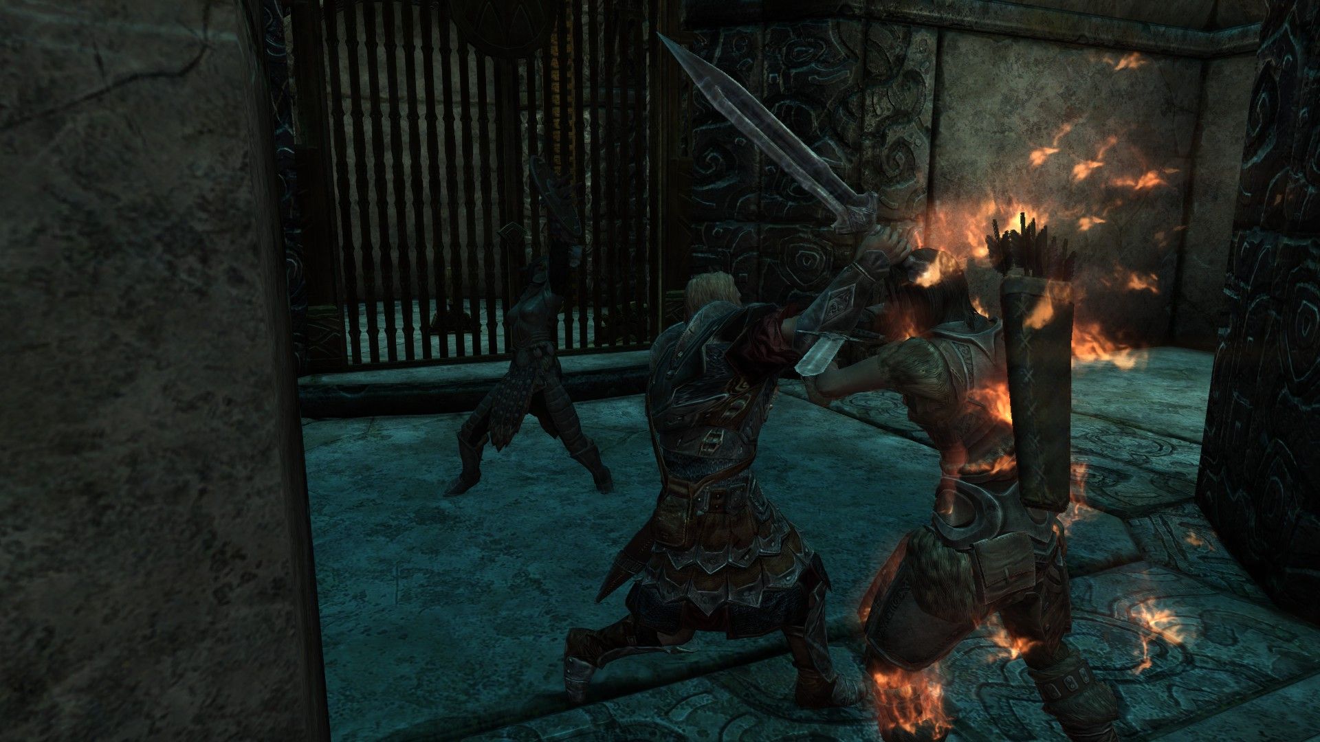 Ancient warriors fight in stone corridors