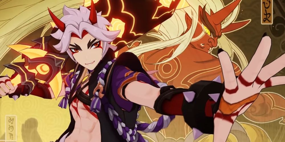 Arataki Itto during his Elemental Burst in Genshin Impact