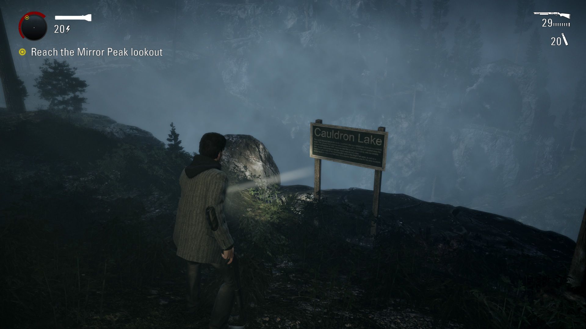 A Sign On A Cliff Edge In Alan Wake