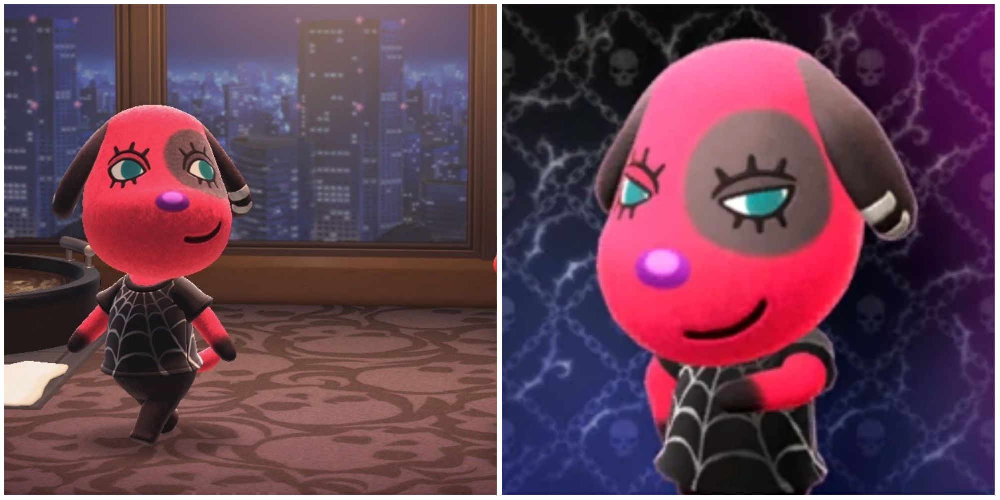 Split image screenshots of Cherry from Animal Crossing.