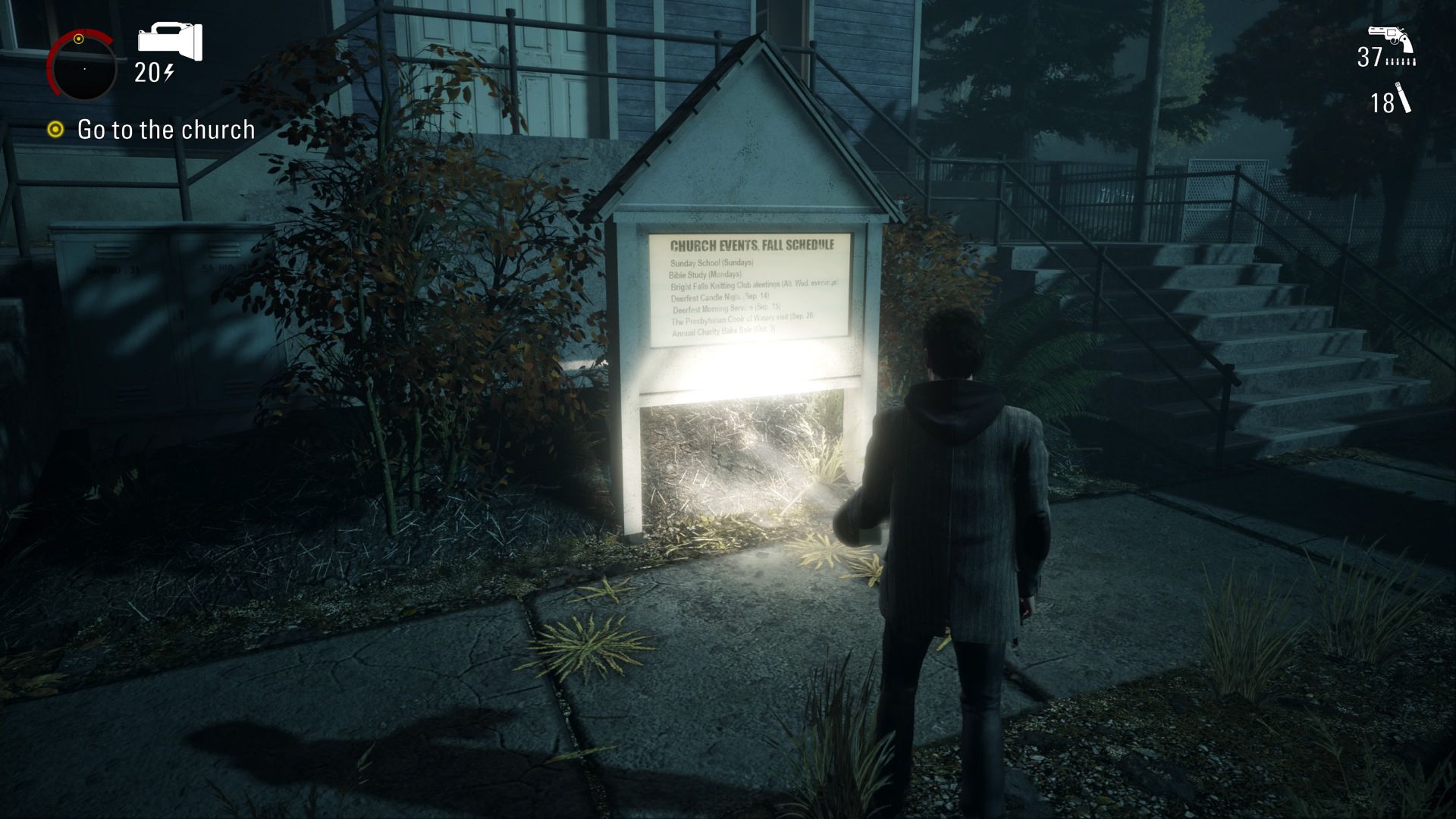 A Sign In Front Of A Church In Alan Wake