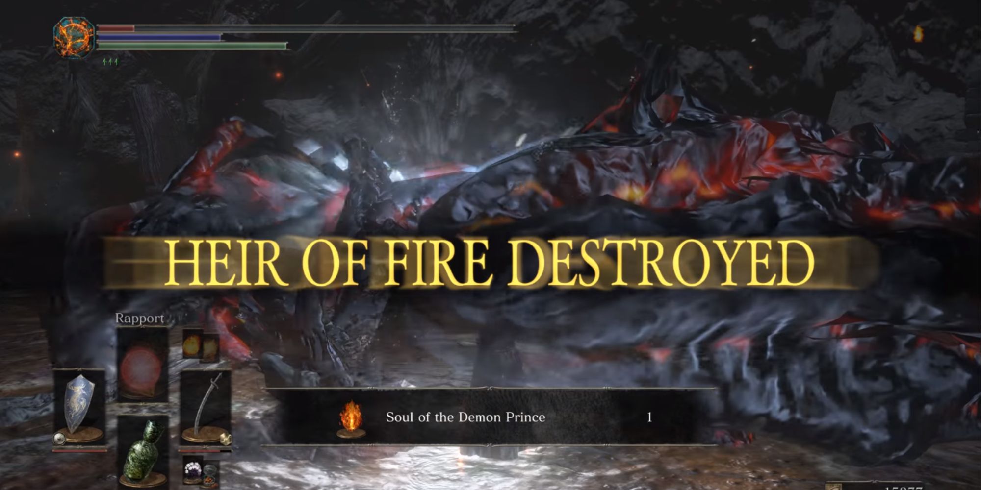 The player getting the rewards after defeating the boss. 