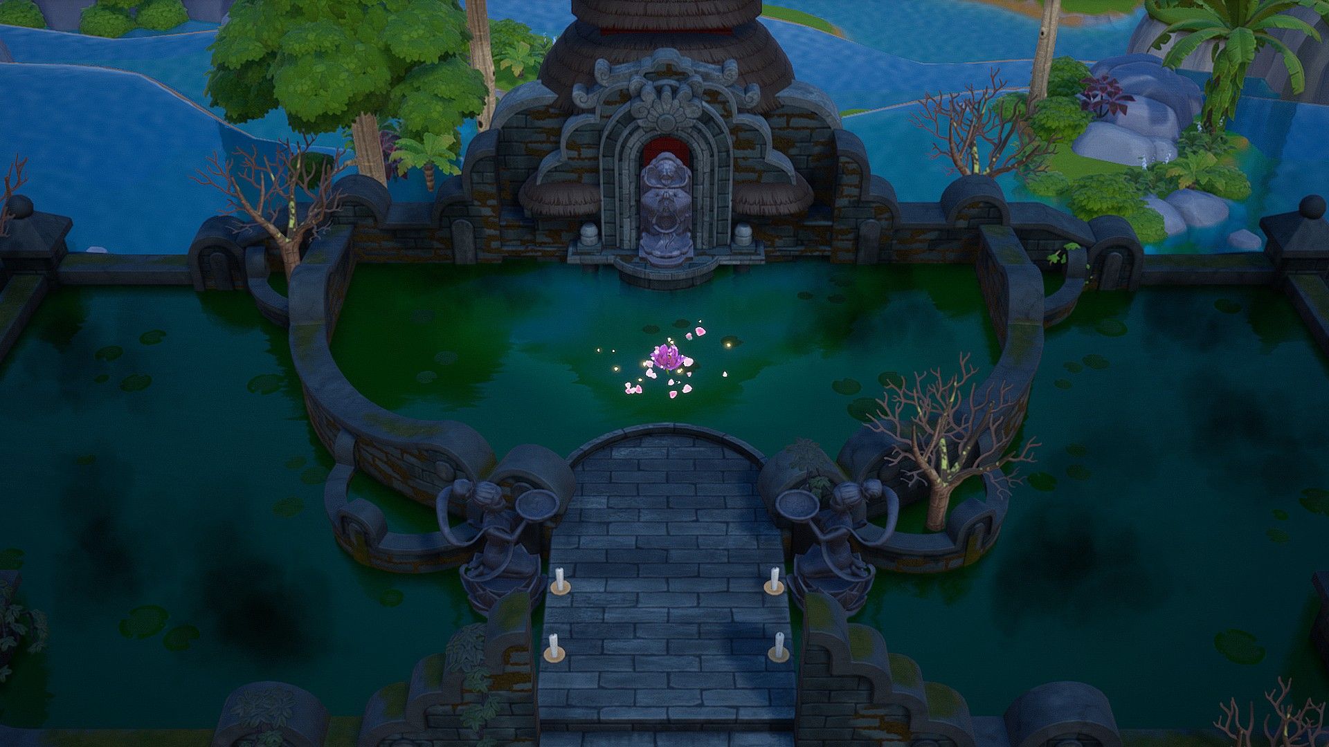 The lake temple where the farmer must make an offering in Coral Island
