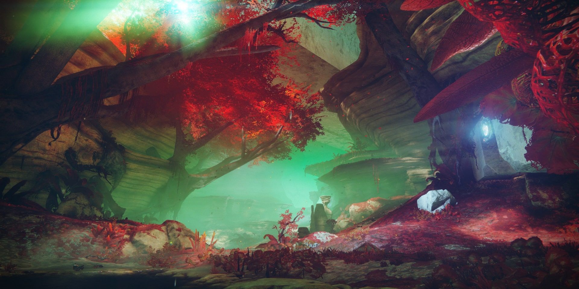 Screenshot of the gorgeous landscape of Destiny 2's Nessus planet.
