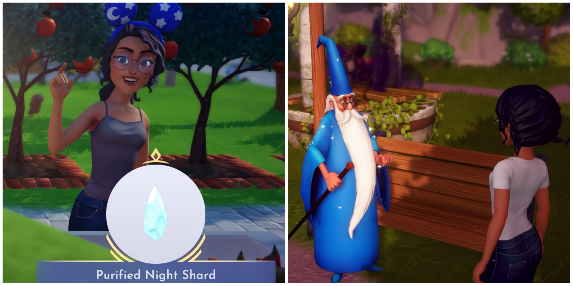 Disney Dreamlight Valley purified night shard and walking to merlin