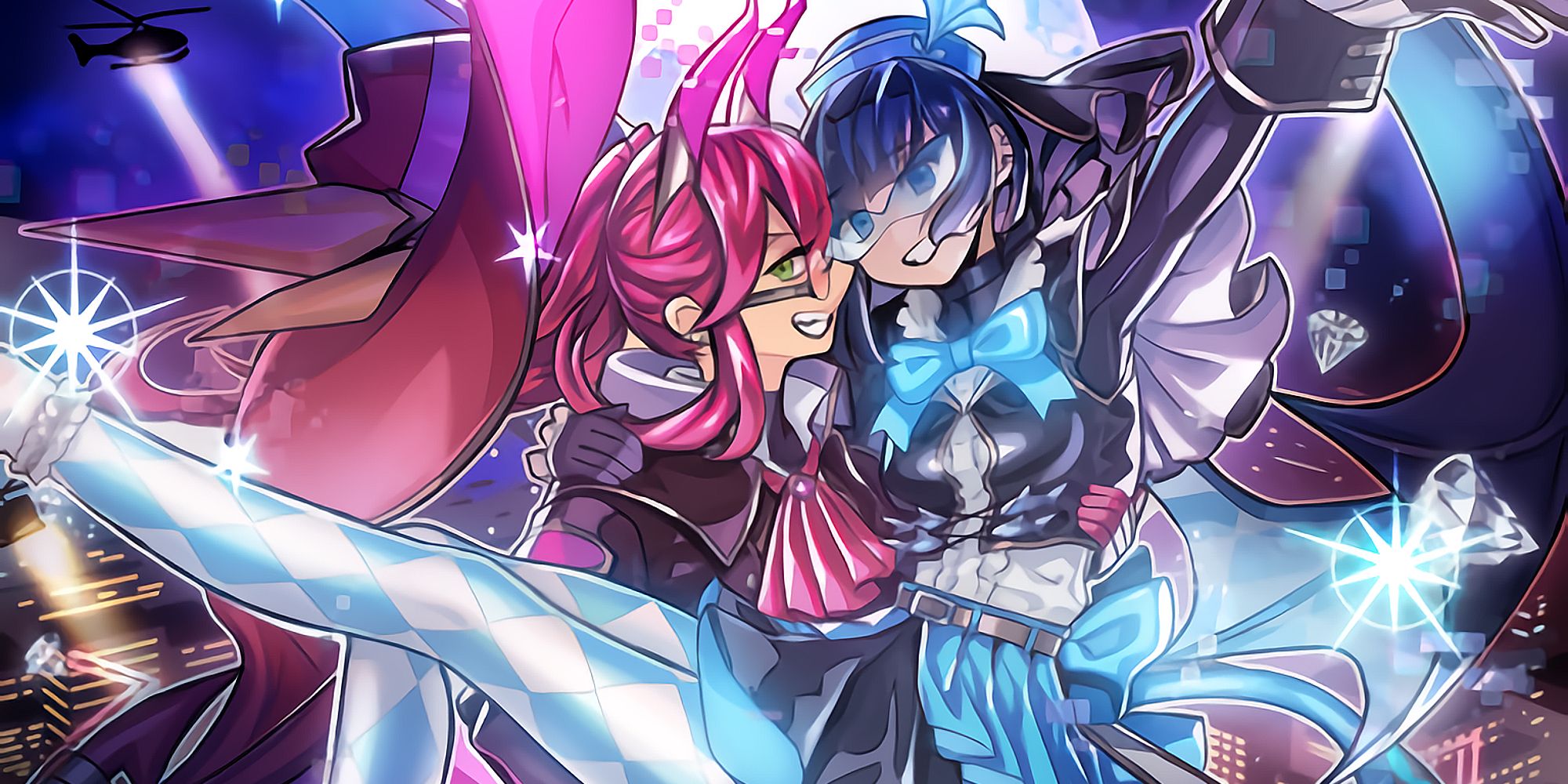 Evil★Twins Ki-sikil & Lil-la, two blue raspberry and watermelon pink phantom thieves.