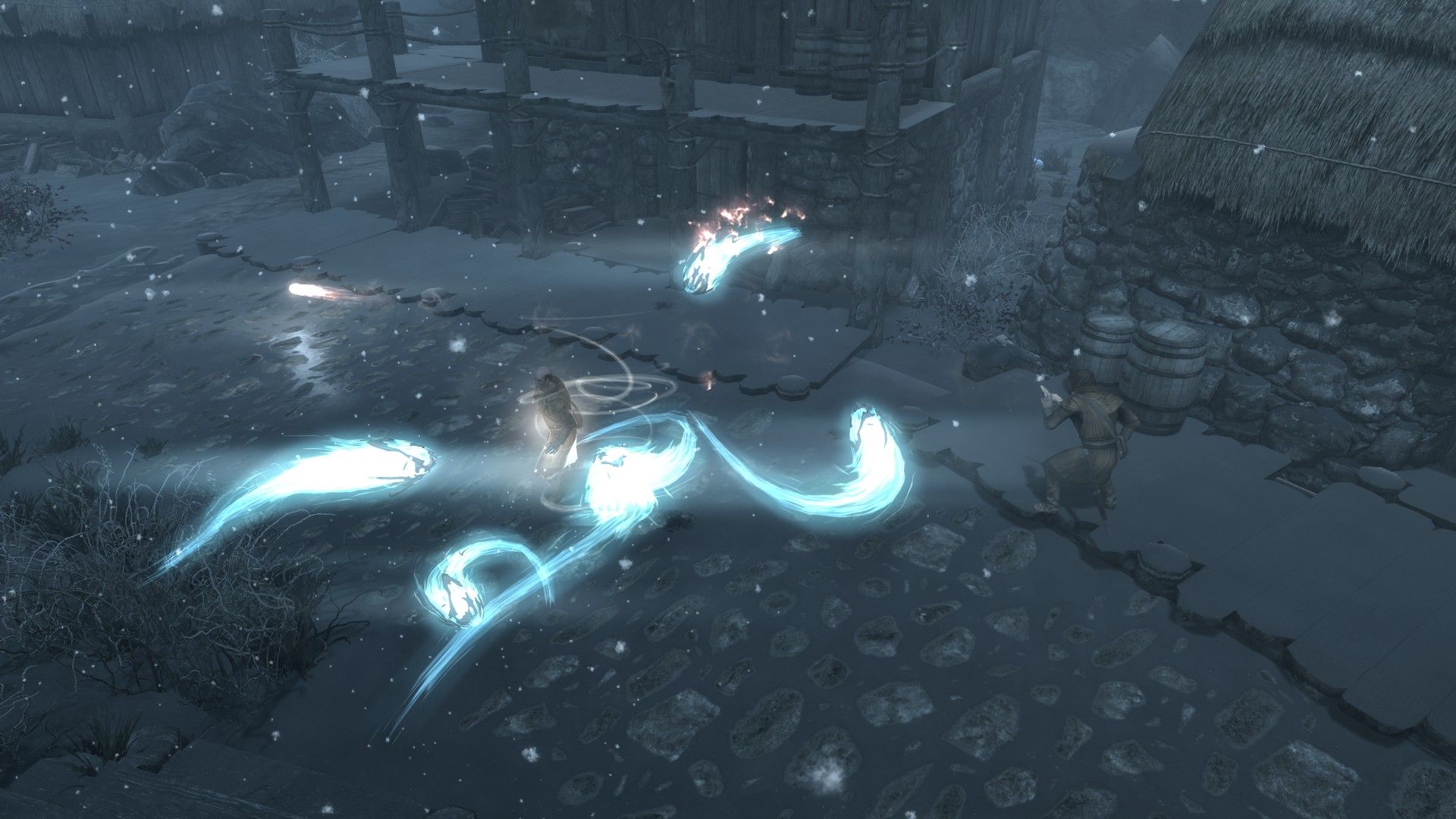 A pair of mages fight a swirling mass of sentient Magic Anomalies