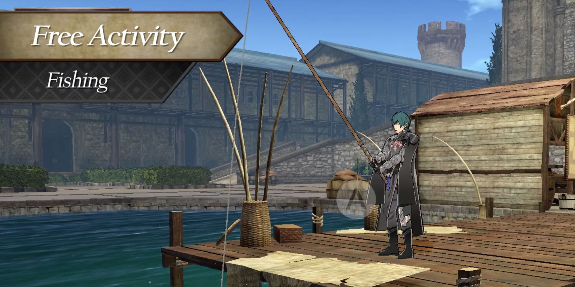Fishing from Fire Emblem Three Houses featuring Byleth