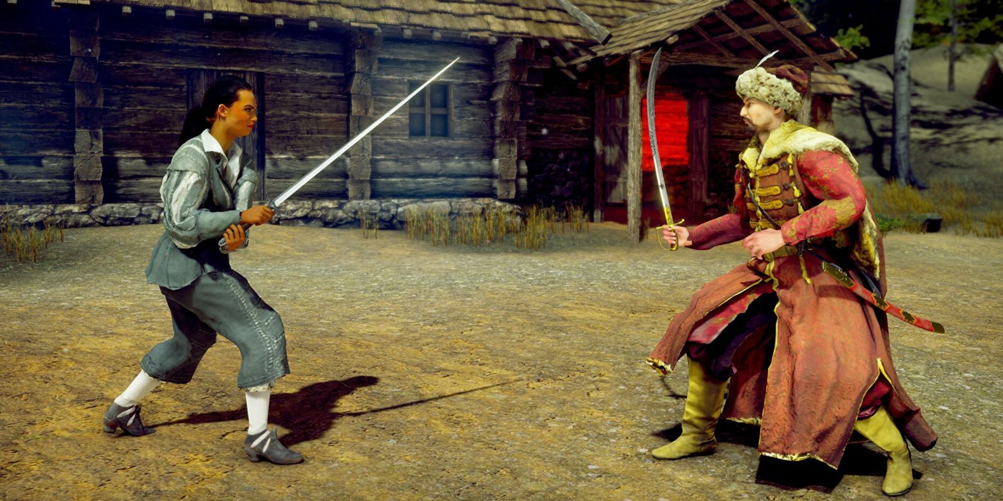 A sword duel between two characters in Hellish Quart