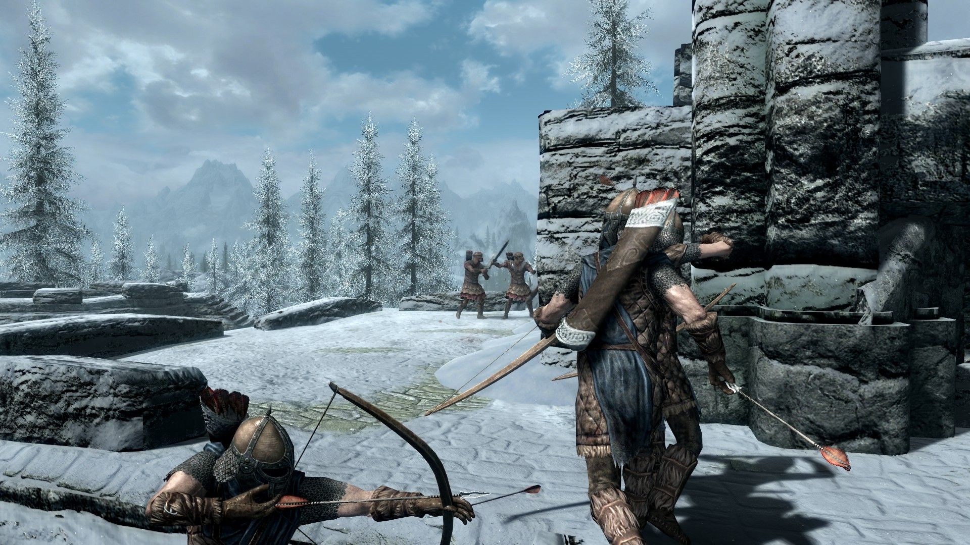 A group of soldiers assault a castle covered in snow