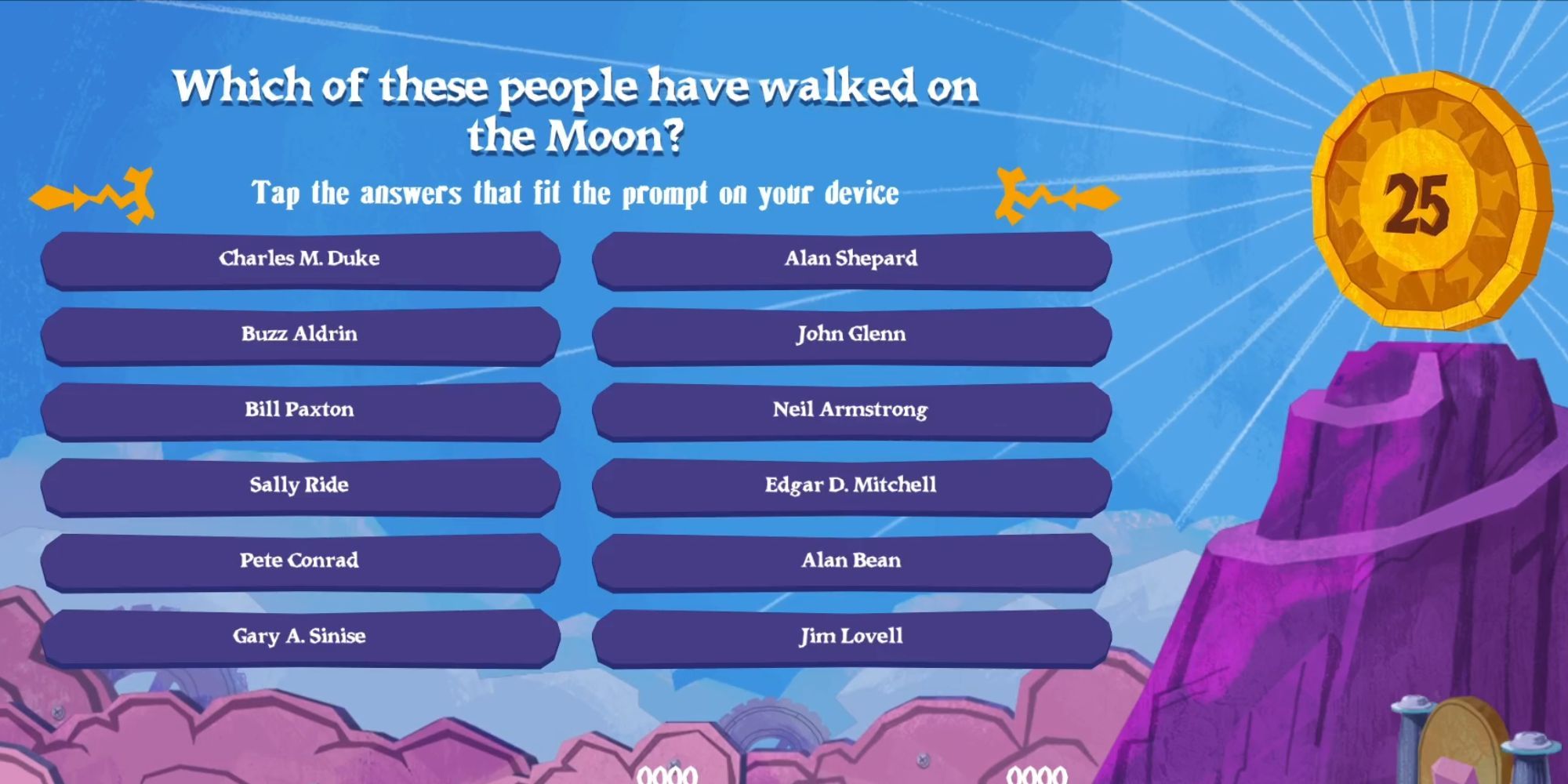 A multiple answer question about the Moon in The Wheel Of Enormous Proportions in Jackbox Party Pack 8