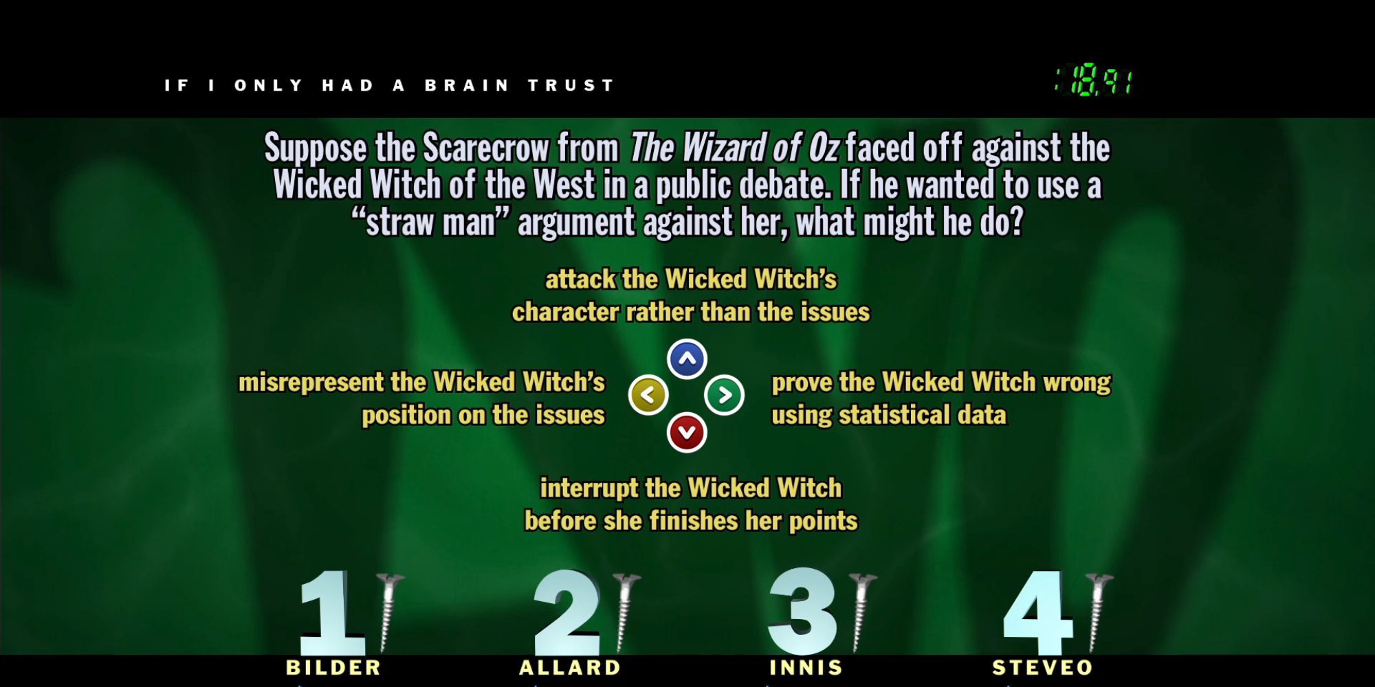 A multiple choice Wizard of Oz Question in You Don't Know Jack in the Jackbox Party Pack