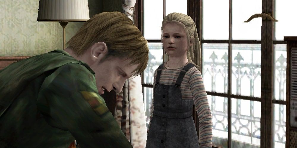 Laura looking at James in Silent Hill 2.