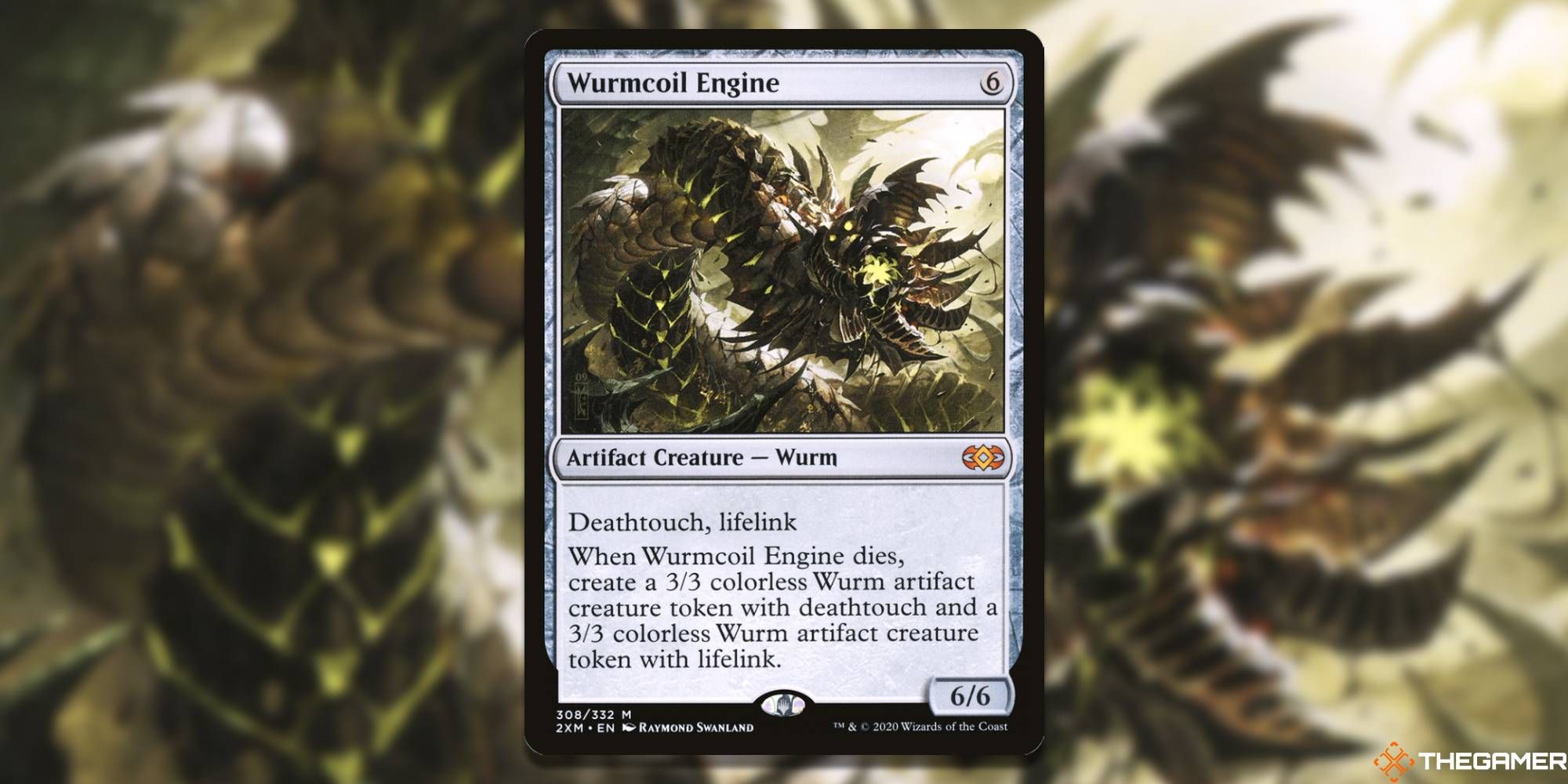 Image of the Wurmcoil Engine card in Magic: The Gathering, with art by Raymond Swanland