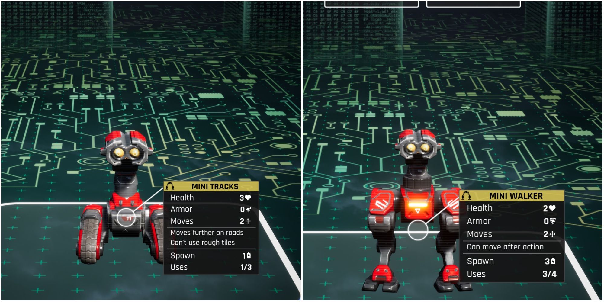 A comparison of the two starting transport parts, the Mini Tracks and the Mini Walker