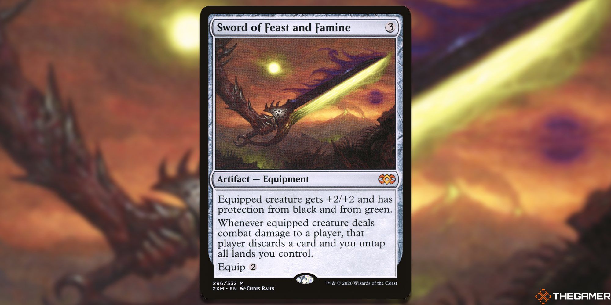 Image of the Sword of Feast and Famine card in Magic: The Gathering, with art by Chris Rahn