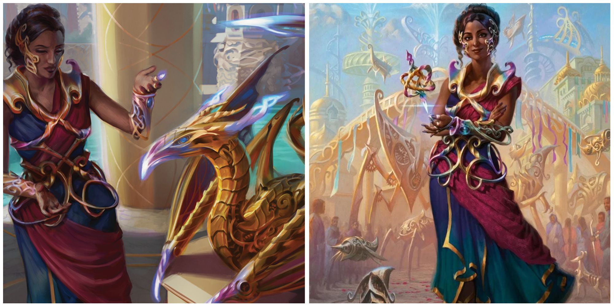 Saheeli Rai and Saheeli's Artistry card artworks