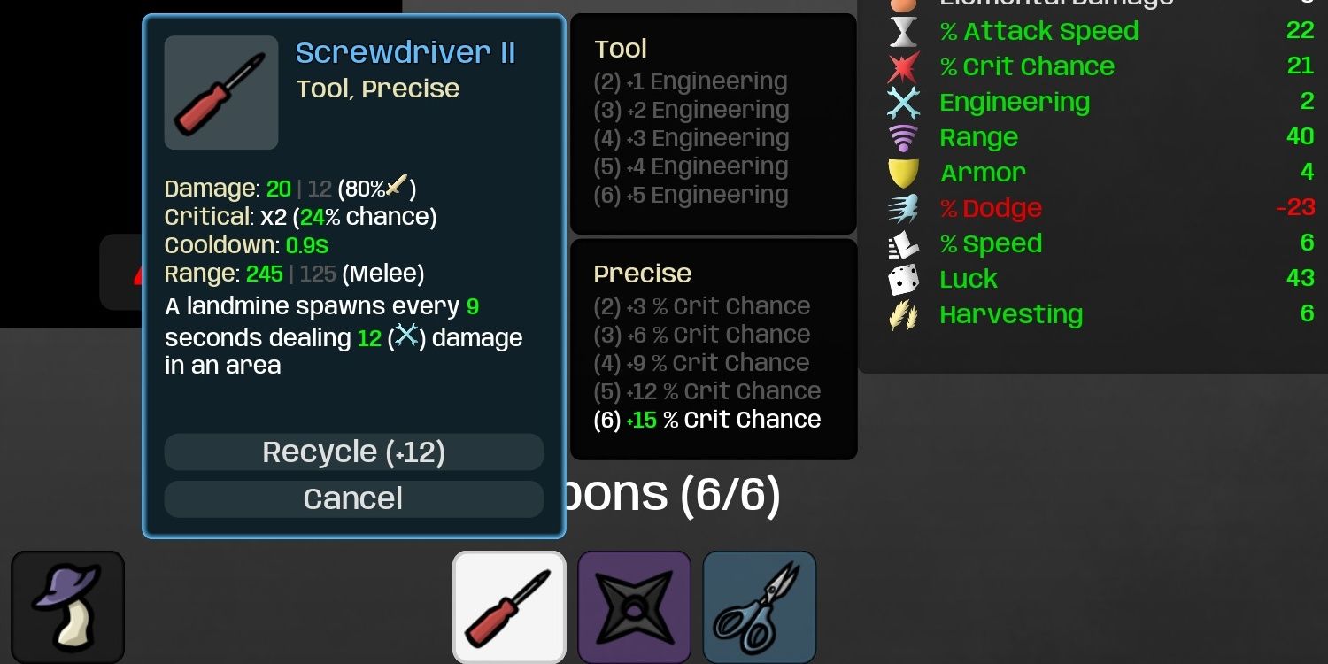 A Scredriver II, which has the Tool and Precise Keywords. Get other weapons with matching Keywords for stat bonuses