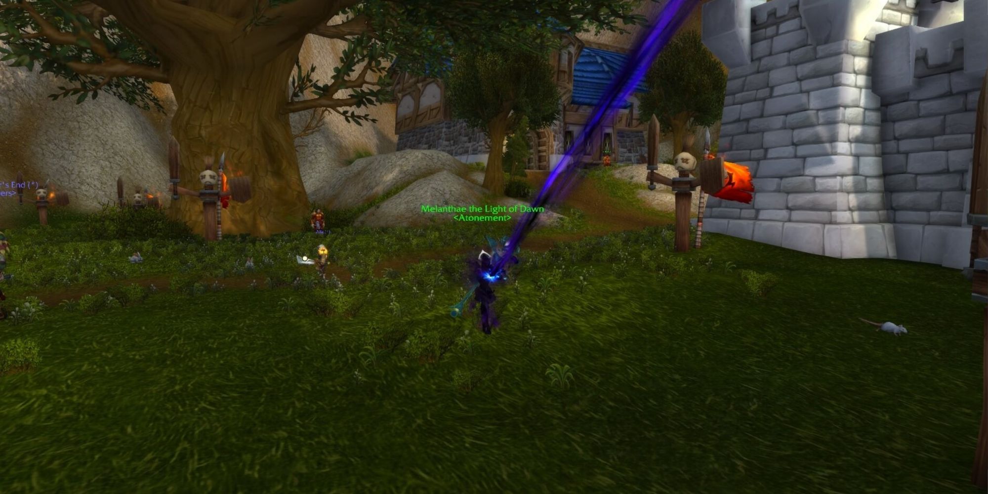 World of Warcraft Shadow Priest casting mind flay in Stormwind