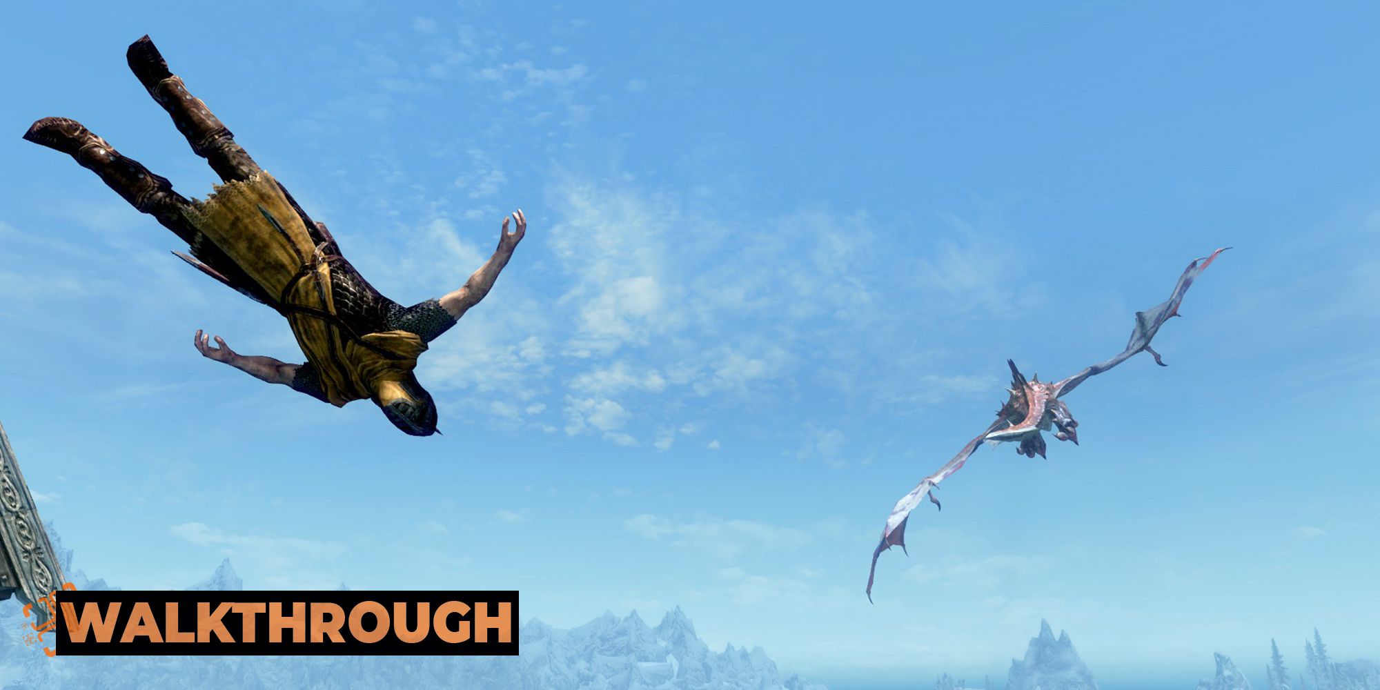 A man falls from the sky after being thrown into the sky by a dragon