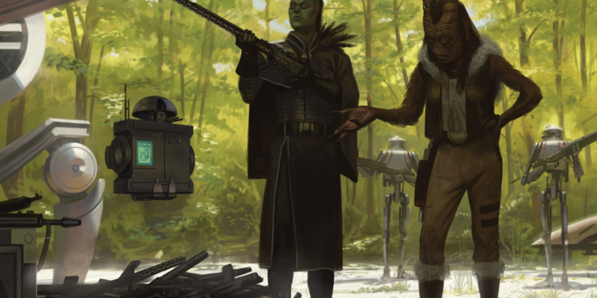 Star Wars Edge Of Empire Gun Runner Looking At Stack Of Blasters(1)